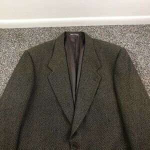 Vintage Giorgio Armani Sport Coat Tweed Wool Herringbone Green Black Mens 42L